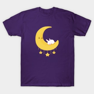 Cute Moon Rabbit Cartoon Illustration T-Shirt